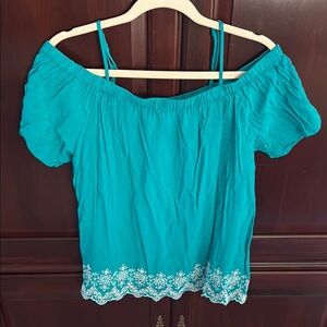 Old Navy Blue Puff Sleeve Ruched Blouse